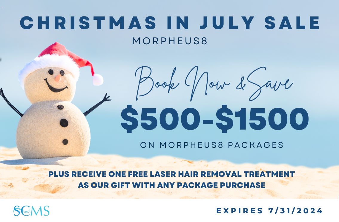 Christmas in July Morpheus8 Sale - Book now and save $500-$1500 on Morpheus packages. Plus receive a FREE laser hair removal treatment with any package purchase. Expires 7/31/2024