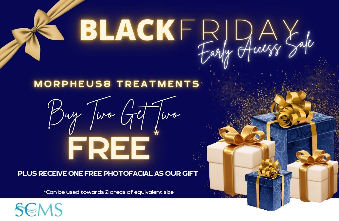 Early Access Black Friday Sale - Buy 2 Morpheus8 Treatments, get 2 free. Plus receive one free BBL photofacial as our gift. Limited time offer. (May be used towards 2 areas of equivalent size)