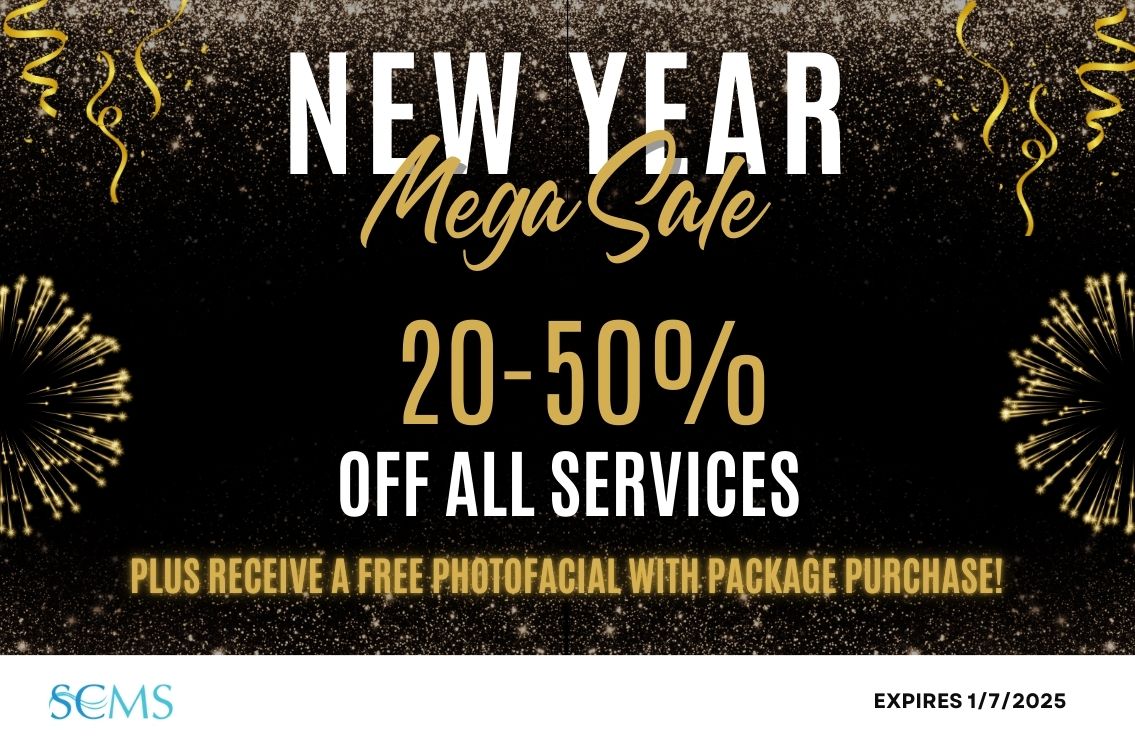 New Year Mega Sale - Save 20-50% Off All Services, plus receive a free Photofacial with any package purchase. Expires 1/7/2025